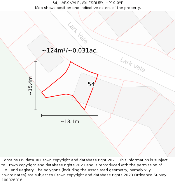 54, LARK VALE, AYLESBURY, HP19 0YP: Plot and title map