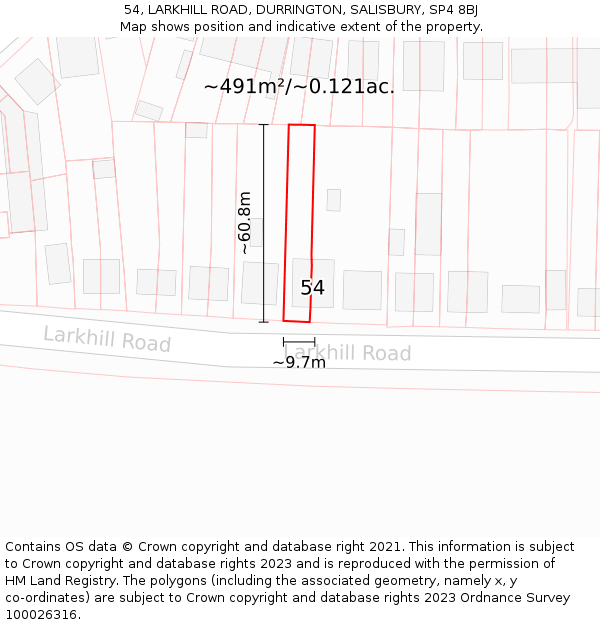 54, LARKHILL ROAD, DURRINGTON, SALISBURY, SP4 8BJ: Plot and title map
