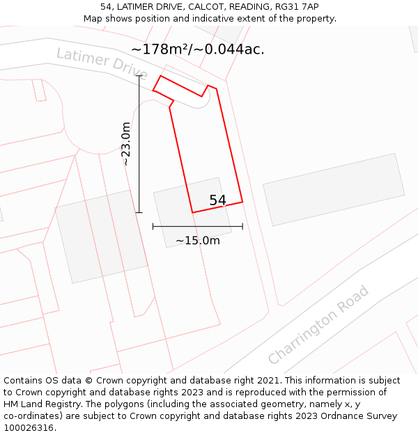 54, LATIMER DRIVE, CALCOT, READING, RG31 7AP: Plot and title map