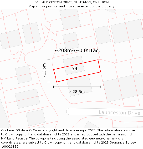 54, LAUNCESTON DRIVE, NUNEATON, CV11 6GN: Plot and title map