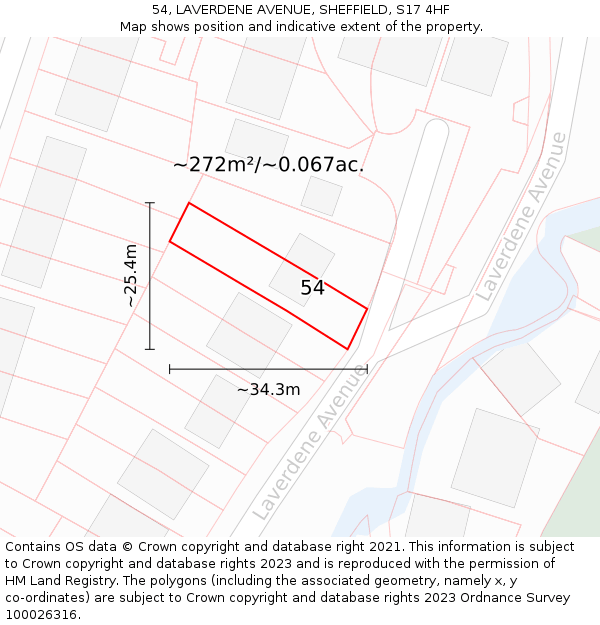 54, LAVERDENE AVENUE, SHEFFIELD, S17 4HF: Plot and title map