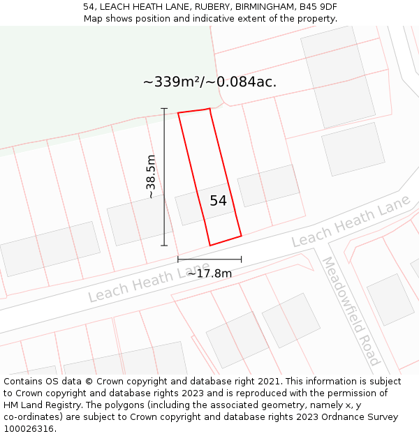 54, LEACH HEATH LANE, RUBERY, BIRMINGHAM, B45 9DF: Plot and title map