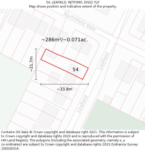 54, LEAFIELD, RETFORD, DN22 7LP: Plot and title map