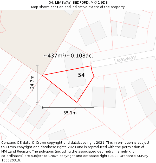 54, LEASWAY, BEDFORD, MK41 9DE: Plot and title map