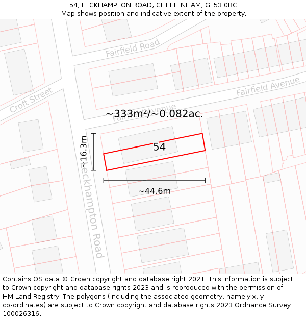 54, LECKHAMPTON ROAD, CHELTENHAM, GL53 0BG: Plot and title map