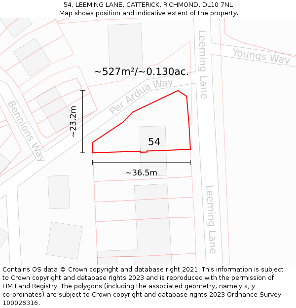 54, LEEMING LANE, CATTERICK, RICHMOND, DL10 7NL: Plot and title map