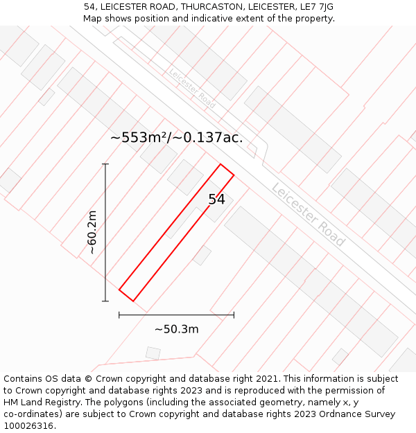 54, LEICESTER ROAD, THURCASTON, LEICESTER, LE7 7JG: Plot and title map
