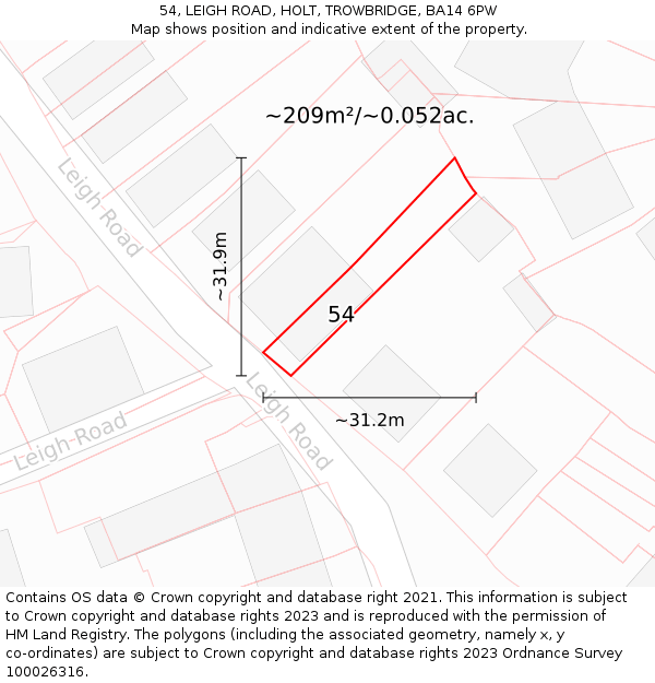 54, LEIGH ROAD, HOLT, TROWBRIDGE, BA14 6PW: Plot and title map