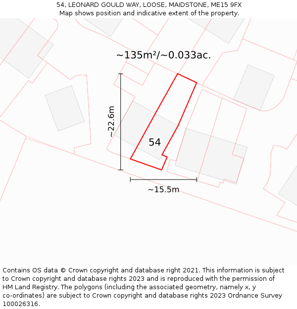 54, LEONARD GOULD WAY, LOOSE, MAIDSTONE, ME15 9FX: Plot and title map