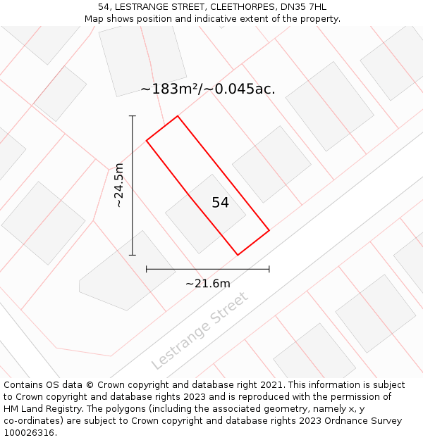 54, LESTRANGE STREET, CLEETHORPES, DN35 7HL: Plot and title map