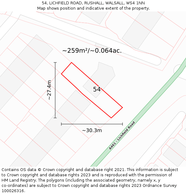 54, LICHFIELD ROAD, RUSHALL, WALSALL, WS4 1NN: Plot and title map