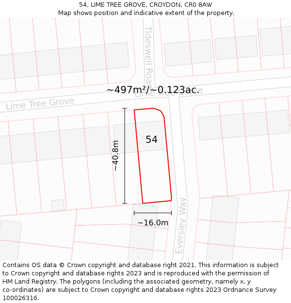 54, LIME TREE GROVE, CROYDON, CR0 8AW: Plot and title map