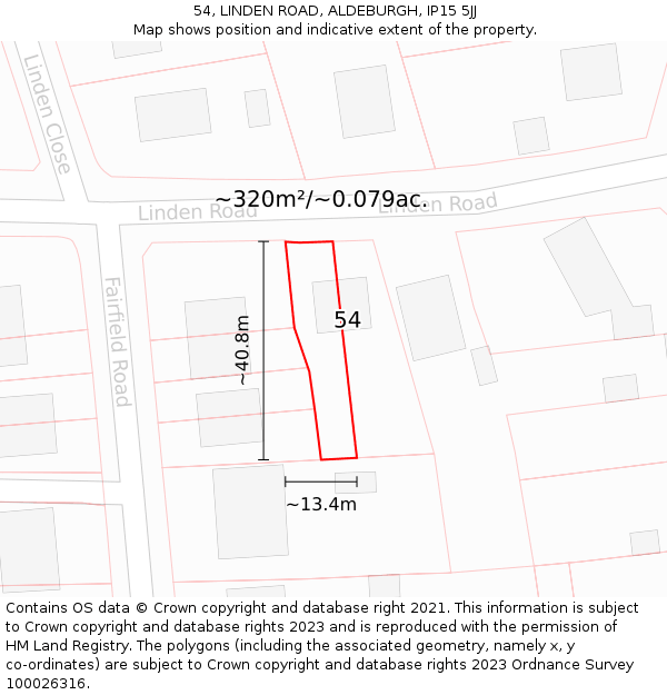 54, LINDEN ROAD, ALDEBURGH, IP15 5JJ: Plot and title map