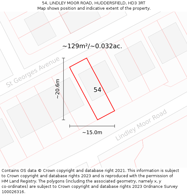 54, LINDLEY MOOR ROAD, HUDDERSFIELD, HD3 3RT: Plot and title map