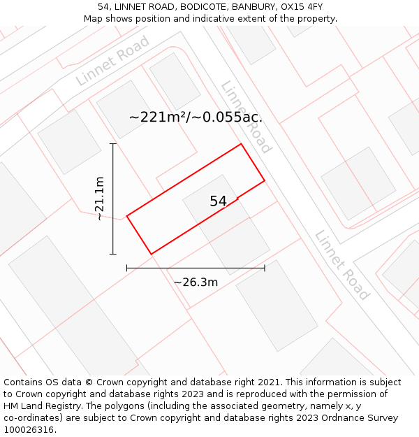 54, LINNET ROAD, BODICOTE, BANBURY, OX15 4FY: Plot and title map