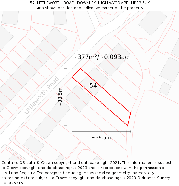 54, LITTLEWORTH ROAD, DOWNLEY, HIGH WYCOMBE, HP13 5UY: Plot and title map