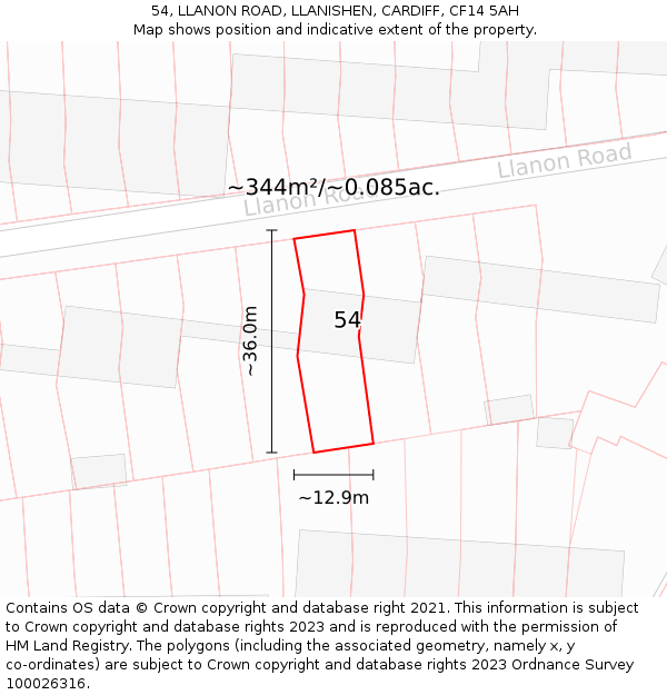 54, LLANON ROAD, LLANISHEN, CARDIFF, CF14 5AH: Plot and title map