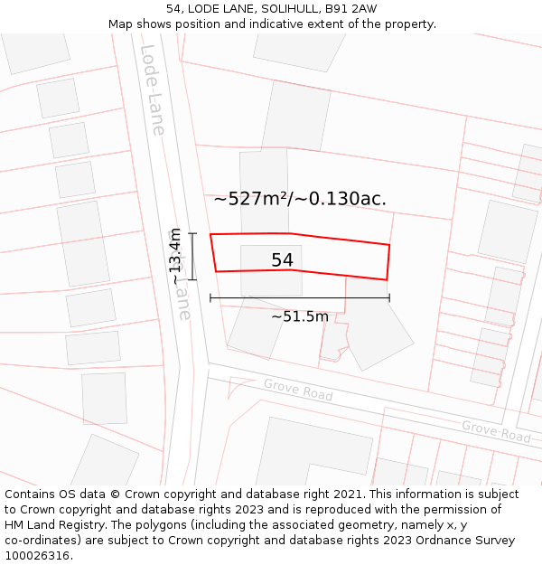 54, LODE LANE, SOLIHULL, B91 2AW: Plot and title map
