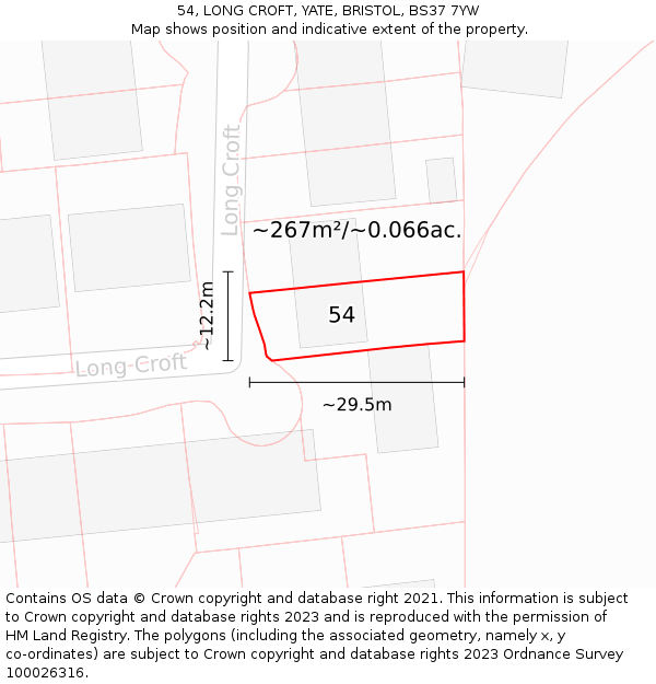 54, LONG CROFT, YATE, BRISTOL, BS37 7YW: Plot and title map