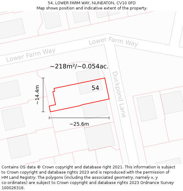 54, LOWER FARM WAY, NUNEATON, CV10 0FD: Plot and title map