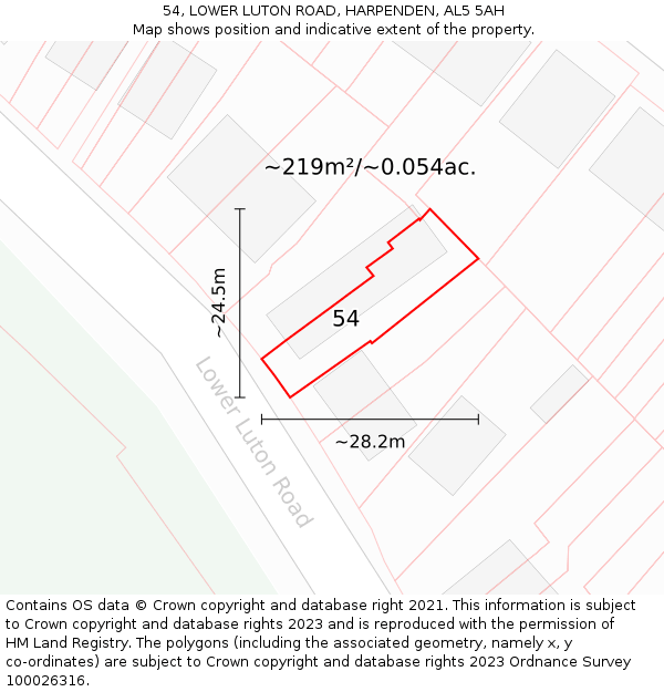 54, LOWER LUTON ROAD, HARPENDEN, AL5 5AH: Plot and title map