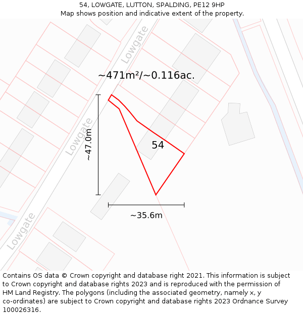 54, LOWGATE, LUTTON, SPALDING, PE12 9HP: Plot and title map