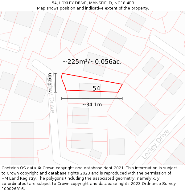 54, LOXLEY DRIVE, MANSFIELD, NG18 4FB: Plot and title map