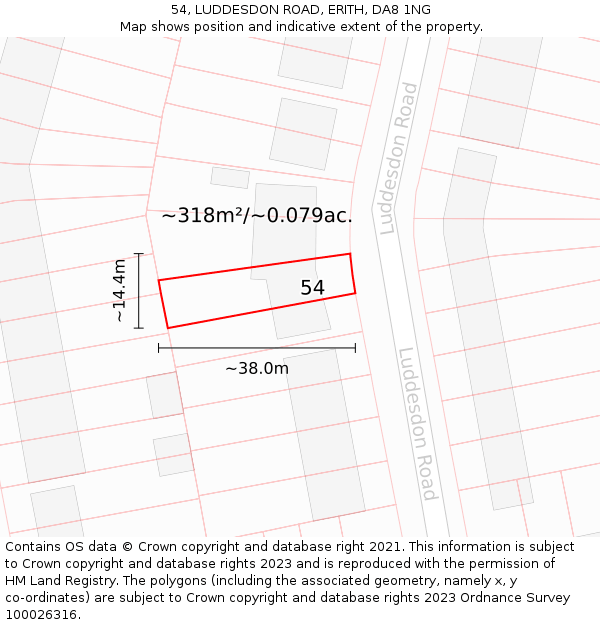 54, LUDDESDON ROAD, ERITH, DA8 1NG: Plot and title map