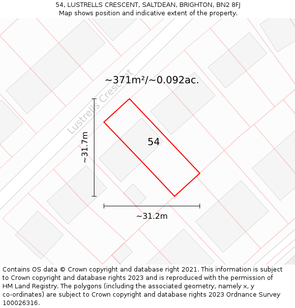 54, LUSTRELLS CRESCENT, SALTDEAN, BRIGHTON, BN2 8FJ: Plot and title map