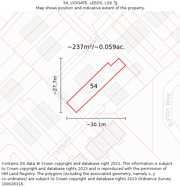54, LYDGATE, LEEDS, LS9 7JJ: Plot and title map