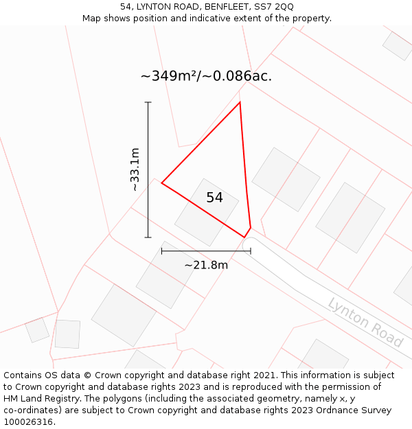 54, LYNTON ROAD, BENFLEET, SS7 2QQ: Plot and title map