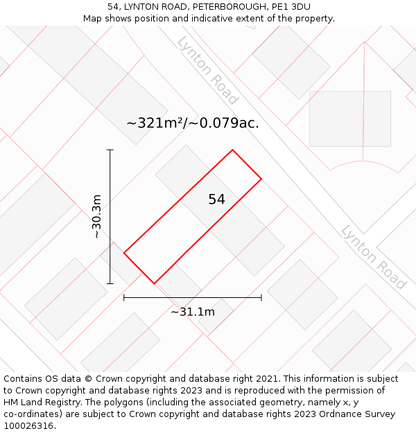54, LYNTON ROAD, PETERBOROUGH, PE1 3DU: Plot and title map