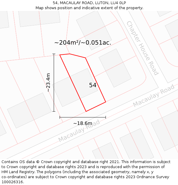 54, MACAULAY ROAD, LUTON, LU4 0LP: Plot and title map