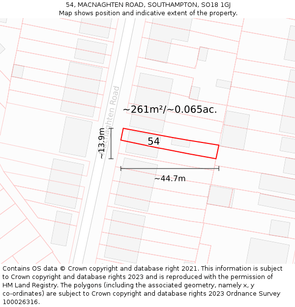 54, MACNAGHTEN ROAD, SOUTHAMPTON, SO18 1GJ: Plot and title map
