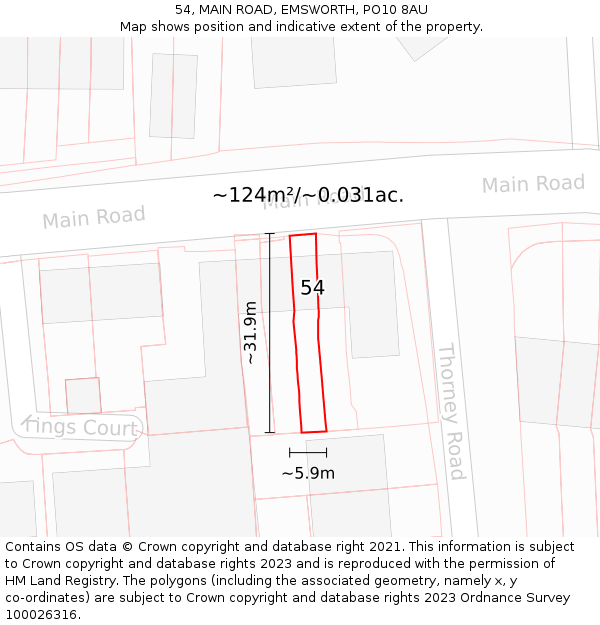 54, MAIN ROAD, EMSWORTH, PO10 8AU: Plot and title map