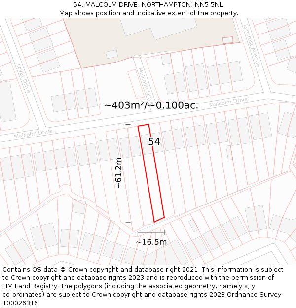 54, MALCOLM DRIVE, NORTHAMPTON, NN5 5NL: Plot and title map