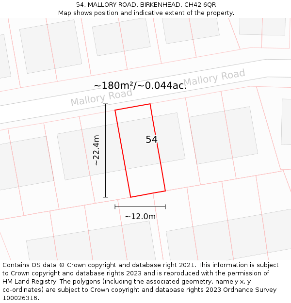 54, MALLORY ROAD, BIRKENHEAD, CH42 6QR: Plot and title map