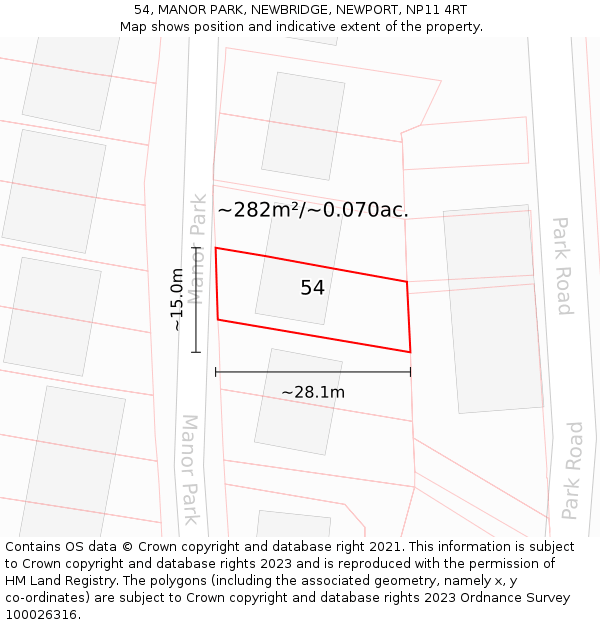 54, MANOR PARK, NEWBRIDGE, NEWPORT, NP11 4RT: Plot and title map