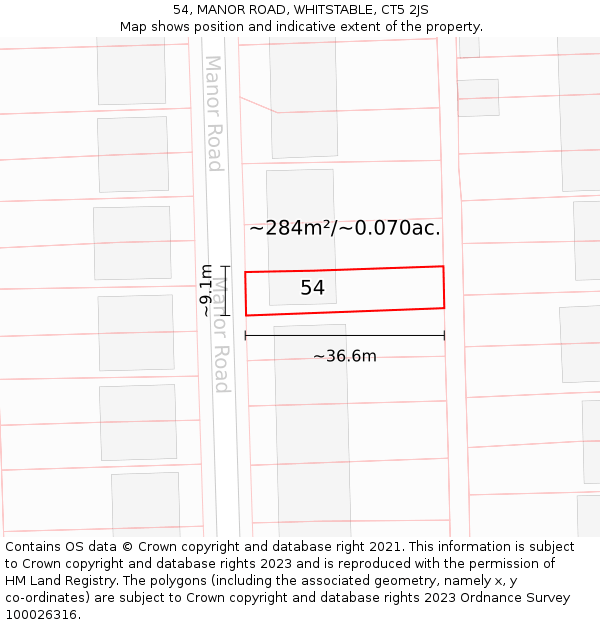 54, MANOR ROAD, WHITSTABLE, CT5 2JS: Plot and title map