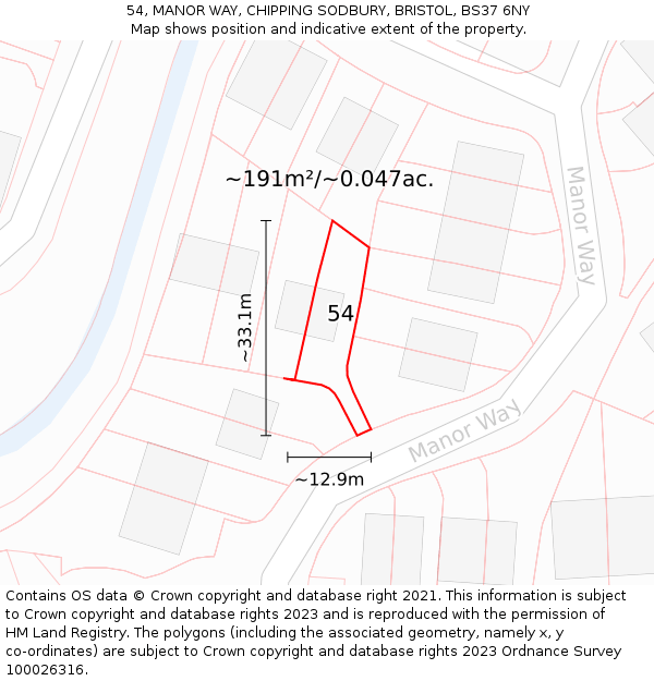 54, MANOR WAY, CHIPPING SODBURY, BRISTOL, BS37 6NY: Plot and title map