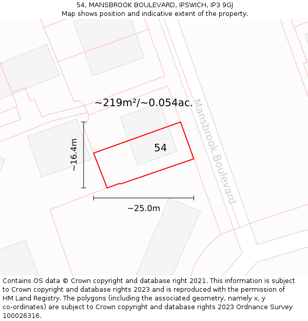 54, MANSBROOK BOULEVARD, IPSWICH, IP3 9GJ: Plot and title map