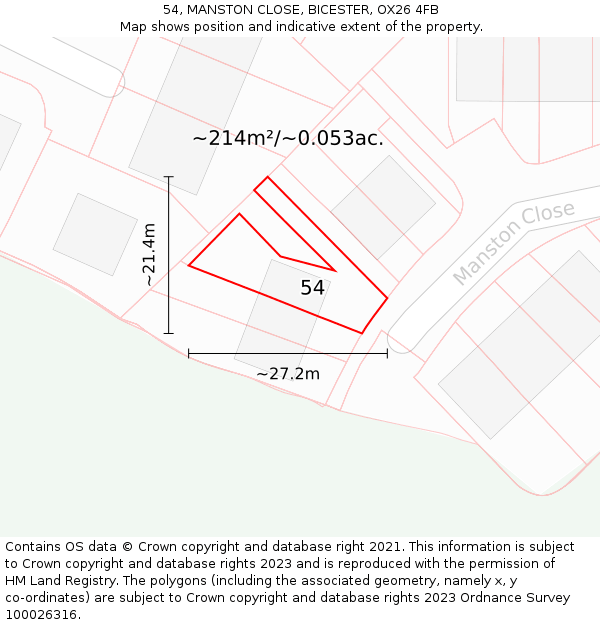 54, MANSTON CLOSE, BICESTER, OX26 4FB: Plot and title map