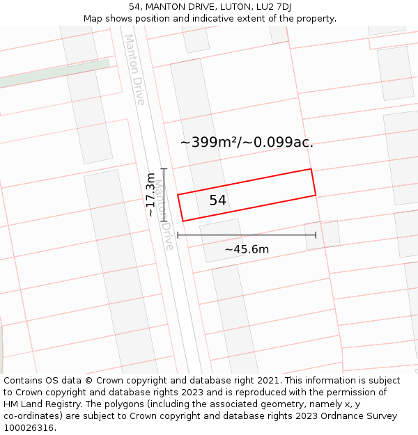 54, MANTON DRIVE, LUTON, LU2 7DJ: Plot and title map
