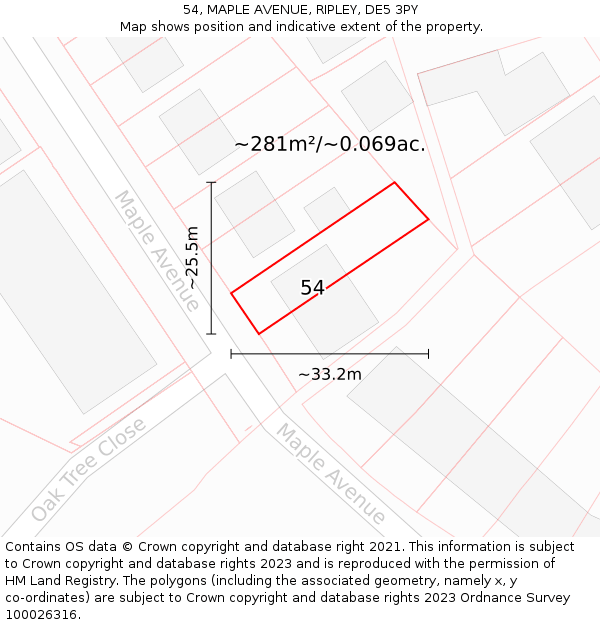 54, MAPLE AVENUE, RIPLEY, DE5 3PY: Plot and title map