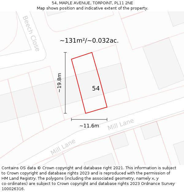 54, MAPLE AVENUE, TORPOINT, PL11 2NE: Plot and title map