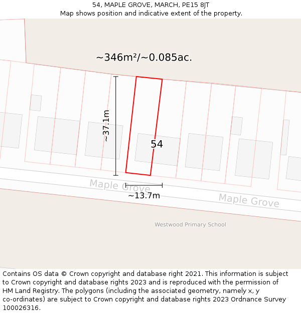 54, MAPLE GROVE, MARCH, PE15 8JT: Plot and title map