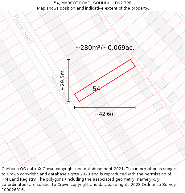 54, MARCOT ROAD, SOLIHULL, B92 7PR: Plot and title map