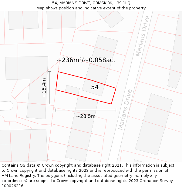 54, MARIANS DRIVE, ORMSKIRK, L39 1LQ: Plot and title map