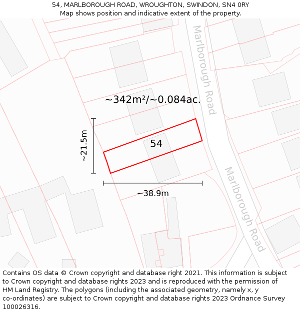 54, MARLBOROUGH ROAD, WROUGHTON, SWINDON, SN4 0RY: Plot and title map