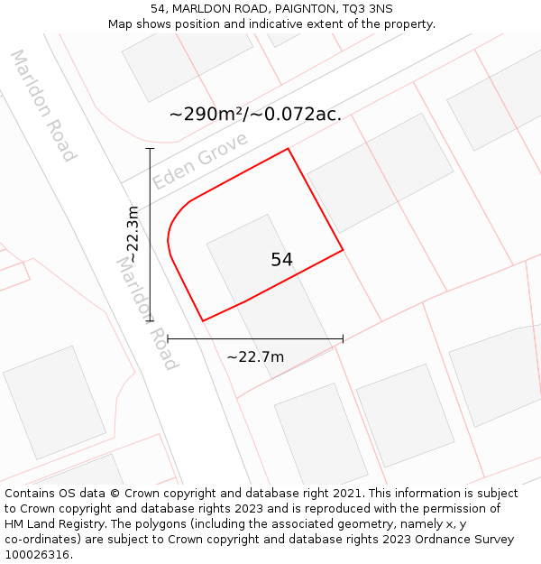 54, MARLDON ROAD, PAIGNTON, TQ3 3NS: Plot and title map